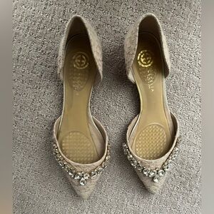 Lace and jeweled ballet flats